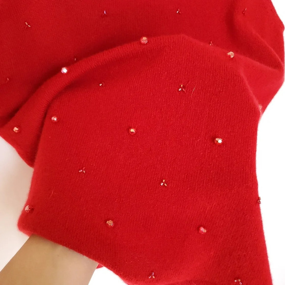 INC Blouse Tee Women's Small 100% Cashmere Red Top Sleeveless Beeds Detail Strap - Picture 6 of 12